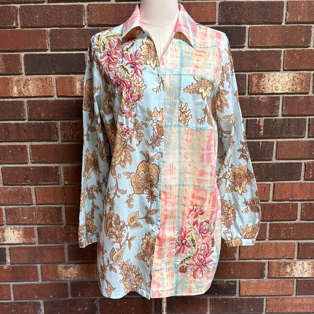 Soft Surroundings Patchwork Abstract Blouse - image 2